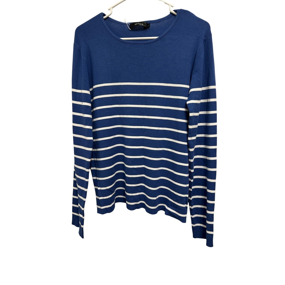 Zesica Women's Long Sleeve Striped Knit Pullover Sweater Top‎ Blue White Size L